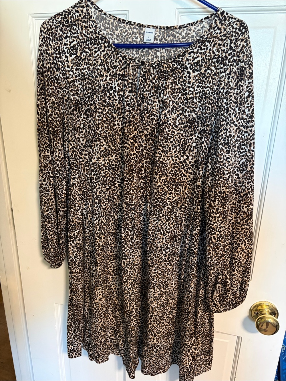 Women's Leopard Print Long Sleeve Swing Dress - Brown